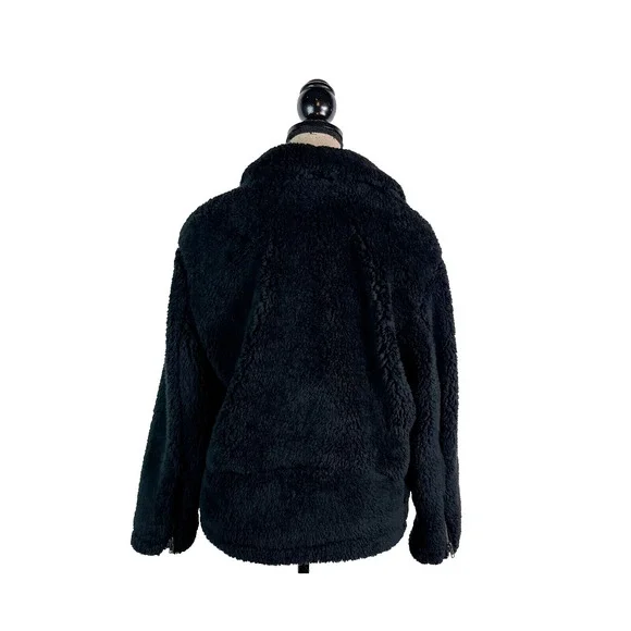 Free People Women's Black Faux Fur Full Zip Cozy Slouchy Moto Jacket Size XL - Picture 8 of 15
